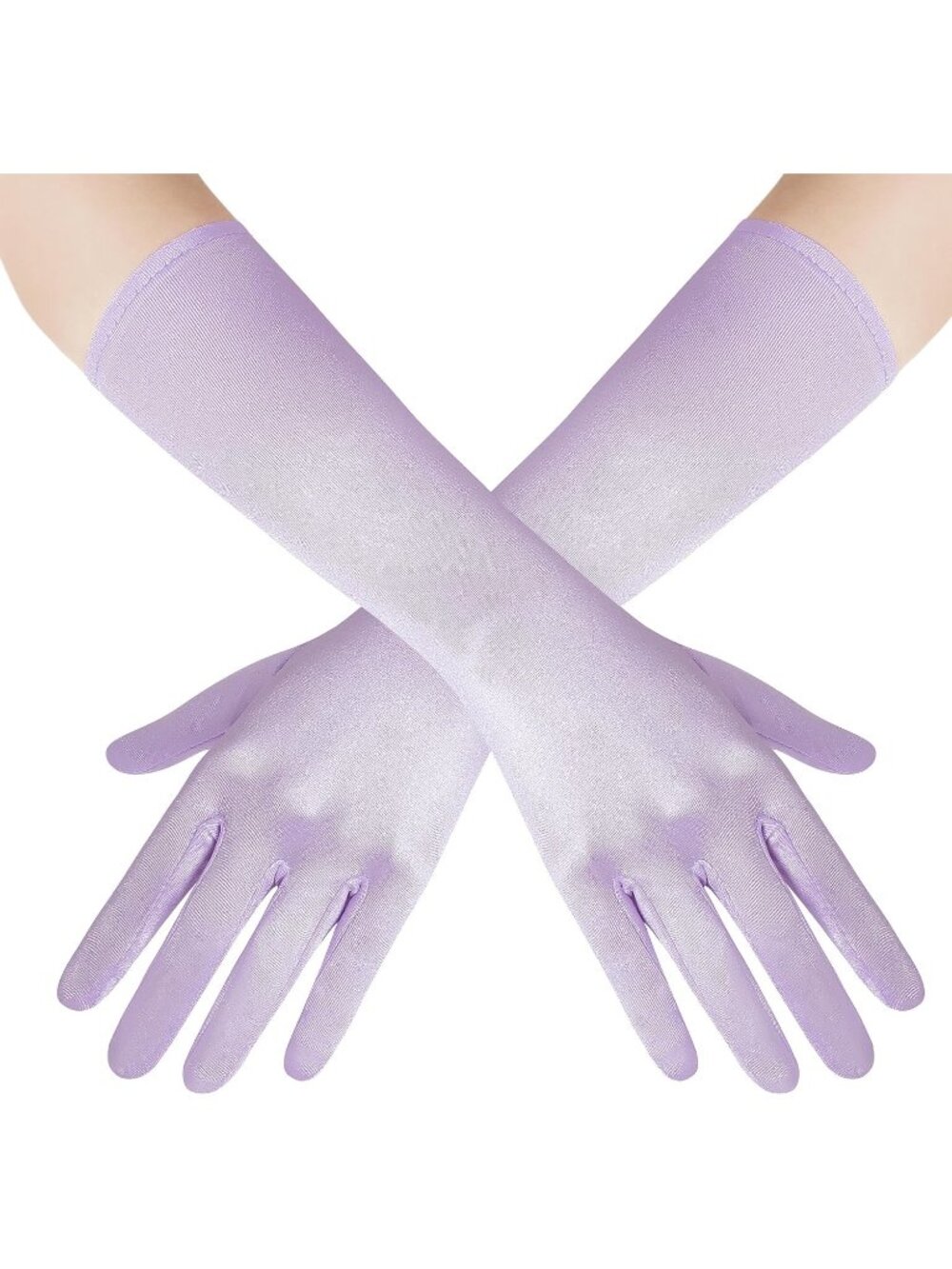 Womens Light Purple Bridal Shower 1920s Flapper Stretchy Long Satin Opera Gloves